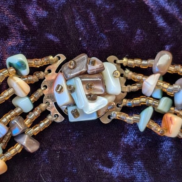 Vintage Multi-strand Shell & Glass Bead Necklace, Made in Japan - Southwest Hues - Picture 6 of 16